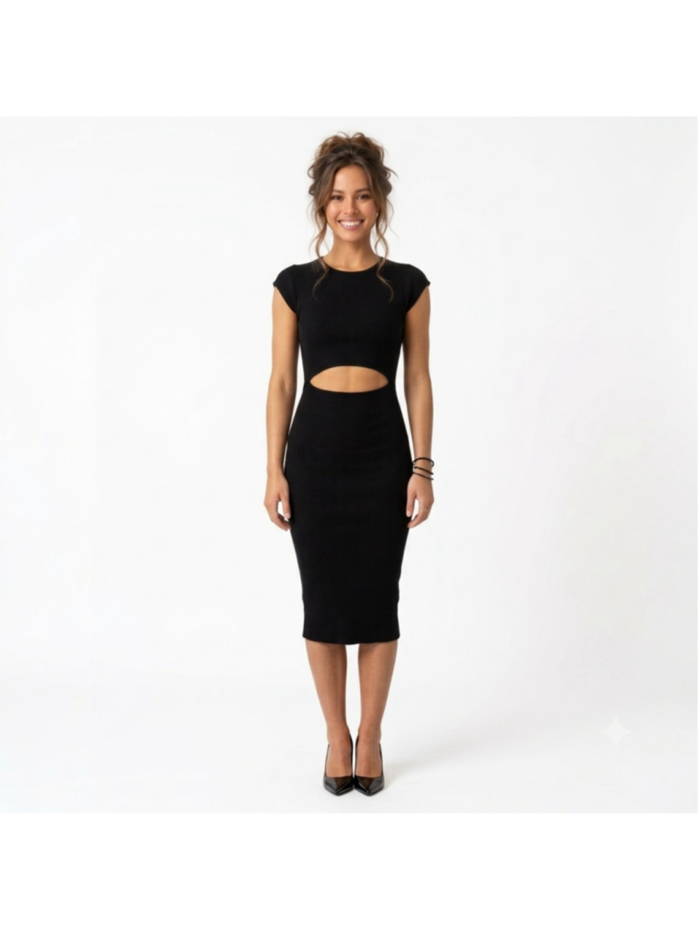 Wilfred Free Black Ribbed Cutout Midi Dress Size XS